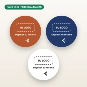 Pack de 3 pegatinas NFC personalizadas con logo (imagen ilustrativa)